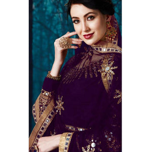 Groovy Purple Colored Partywear Embroidered Georgette Anarkali Suit - Peachmode