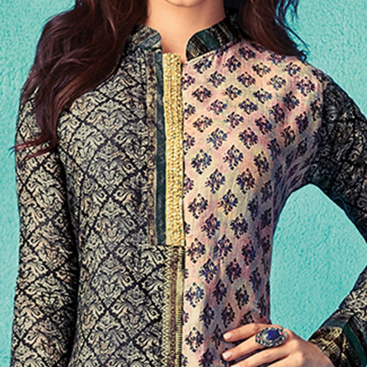 Hypnotic Black-Multi Colored Partywear Printed Cotton Kurti - Peachmode