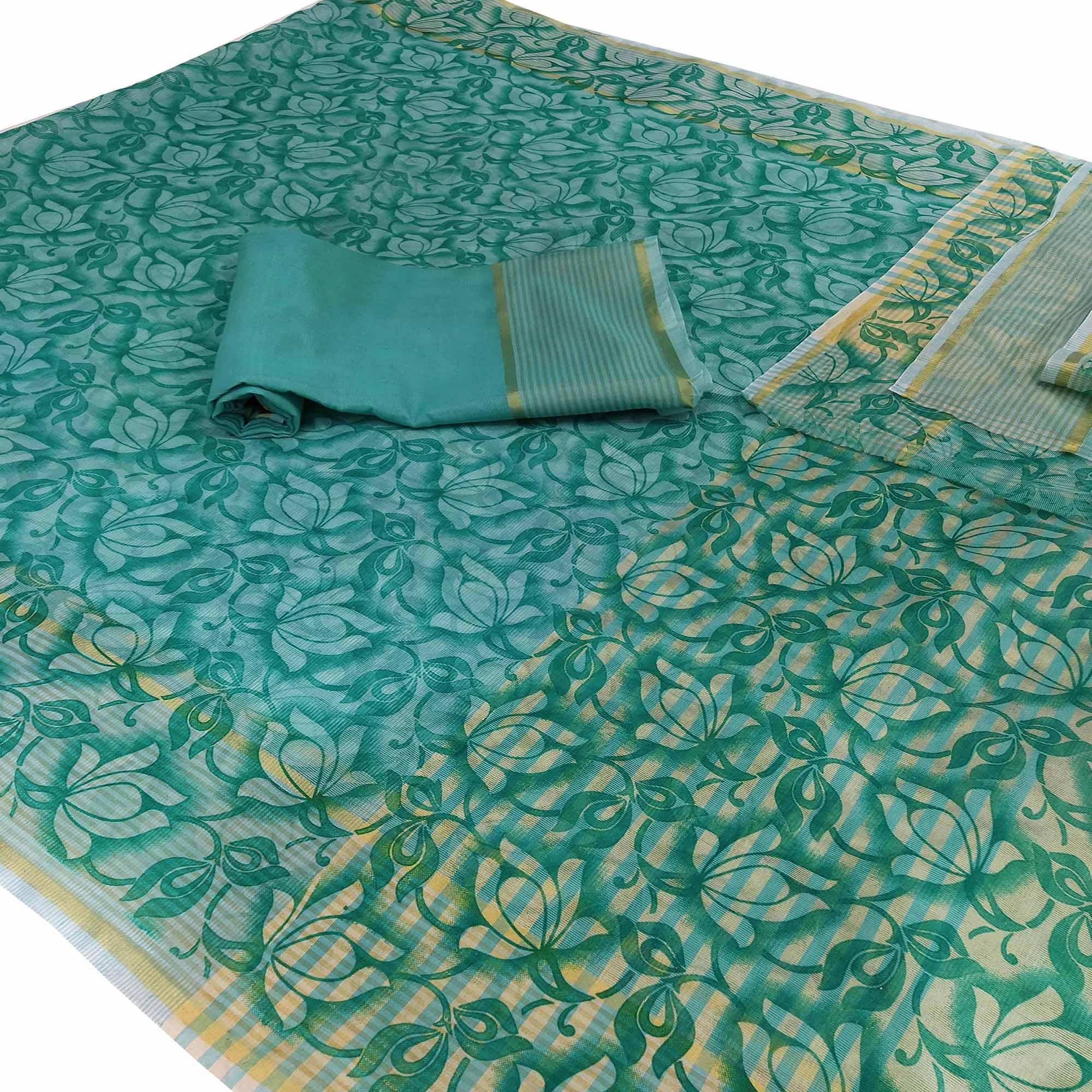 Hypnotic Blue Colored Casual Wear Floral Printed Net Saree - Peachmode