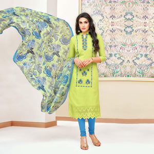 Hypnotic Green Colored Partywear Embroidered Modal Silk Suit - Peachmode