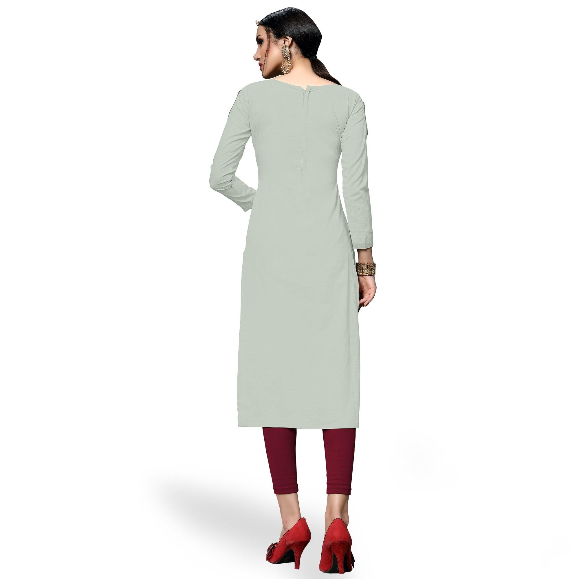 Hypnotic Light Green Colored Partywear Embroidered Cotton Dress Material - Peachmode