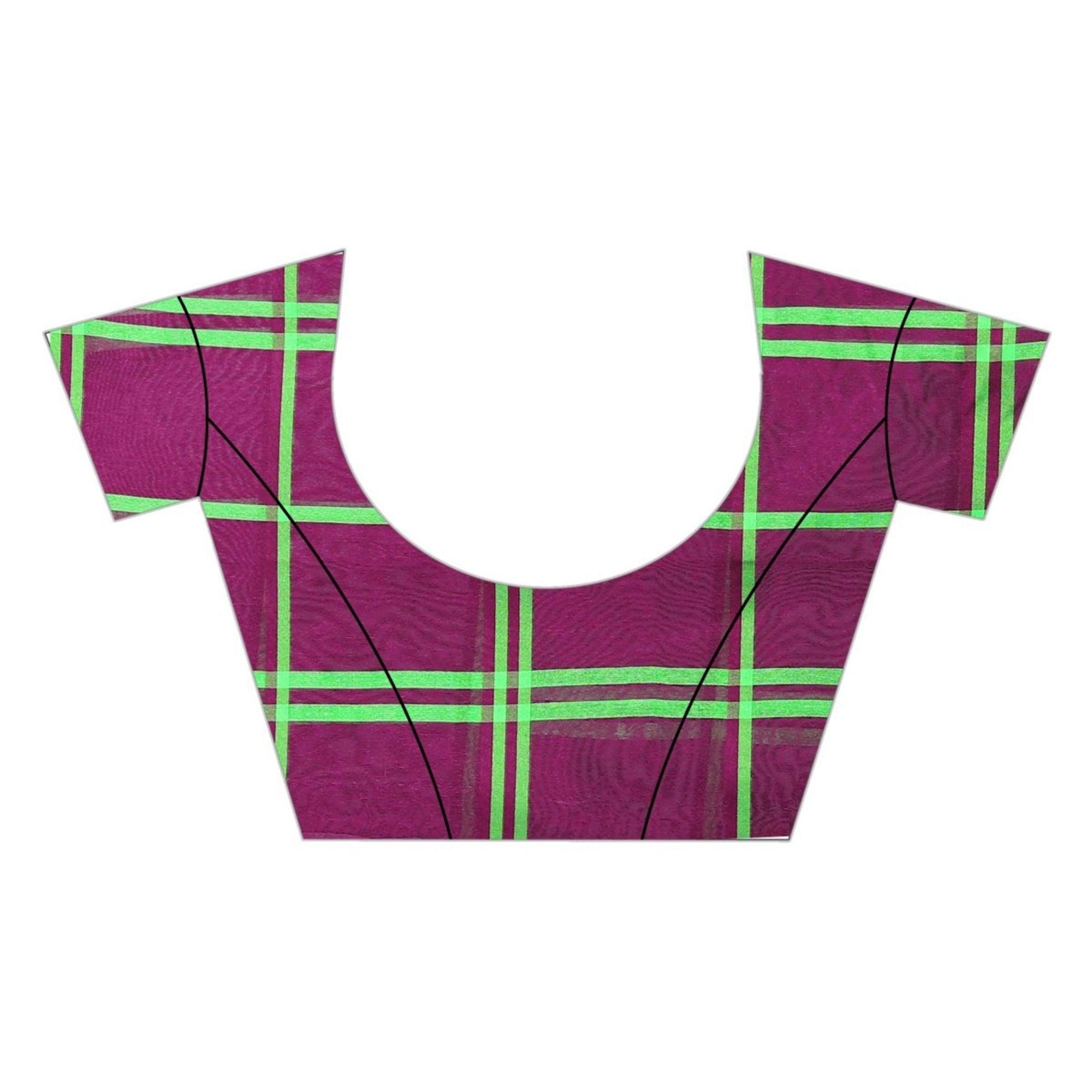 Hypnotic Magenta Pink-Green Colored Casual Printed Cotton Silk Saree - Peachmode