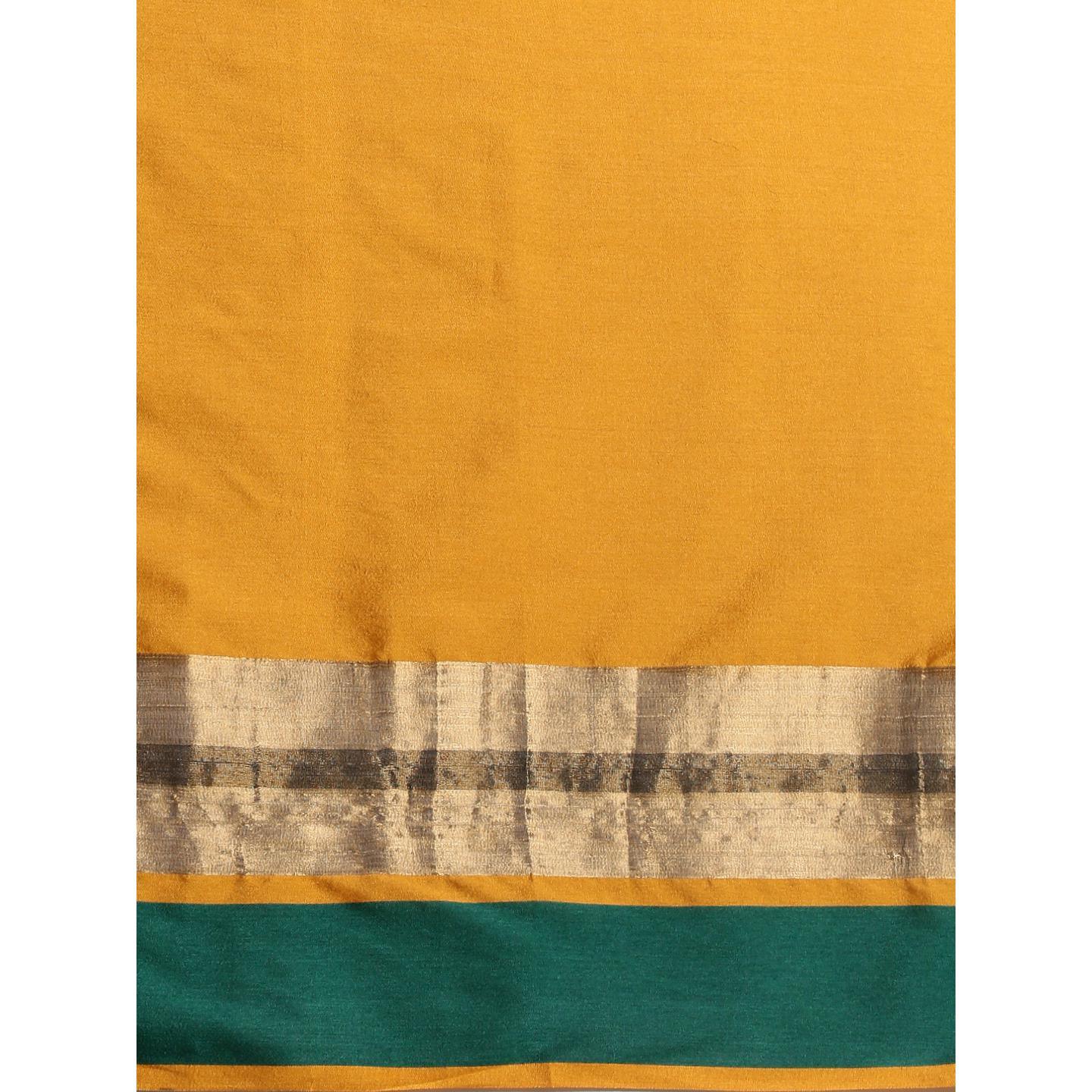 Hypnotic Mustard Colored Festive Wear Woven Cotton Silk Saree - Peachmode