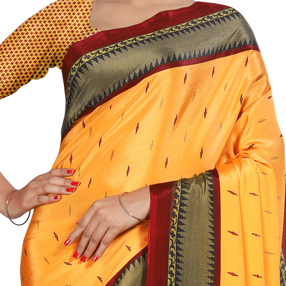 Hypnotic Mustard Yellow Colored Casual Wear Printed Crepe Saree - Peachmode