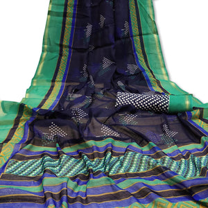 Hypnotic Navy Blue Colored Casual Wera Printed Art Silk Saree - Peachmode