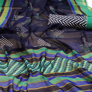 Hypnotic Navy Blue Colored Casual Wera Printed Art Silk Saree - Peachmode