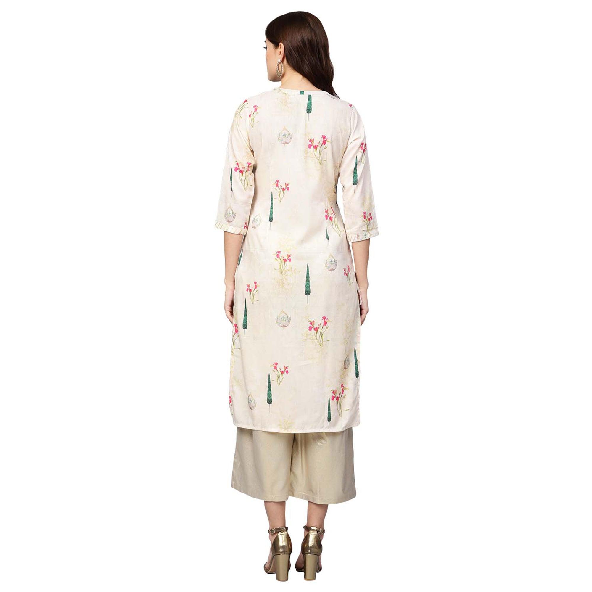 Hypnotic Off White Colored Casual Wear Printed Muslin Cotton Kurti - Peachmode
