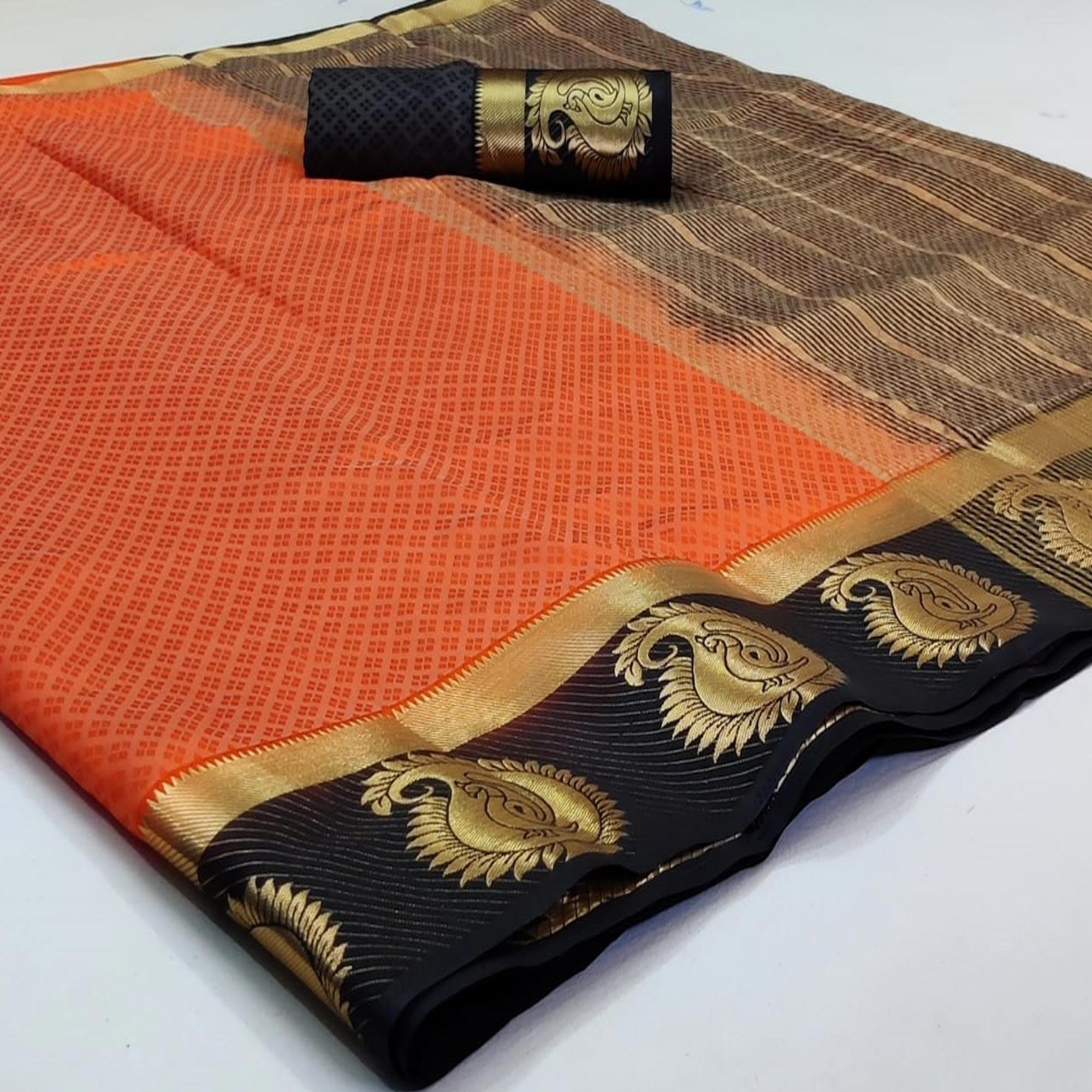 Hypnotic Peach Coloured Festive Wear Woven Art Silk Saree - Peachmode