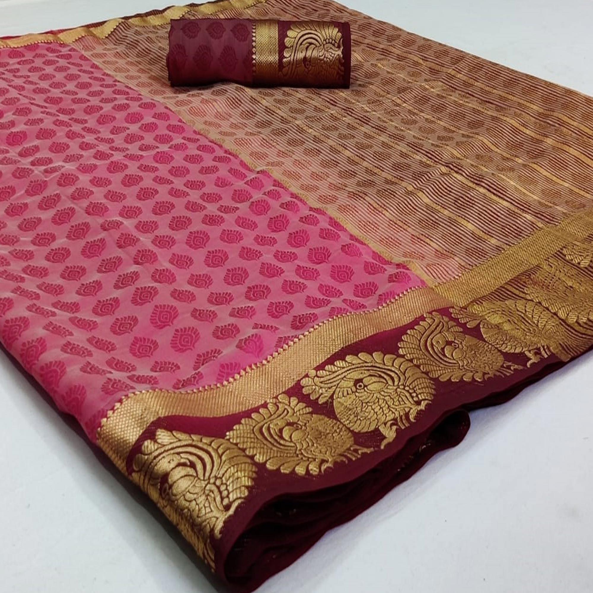 Hypnotic Pink Coloured Festive Wear Woven Art Silk Saree - Peachmode