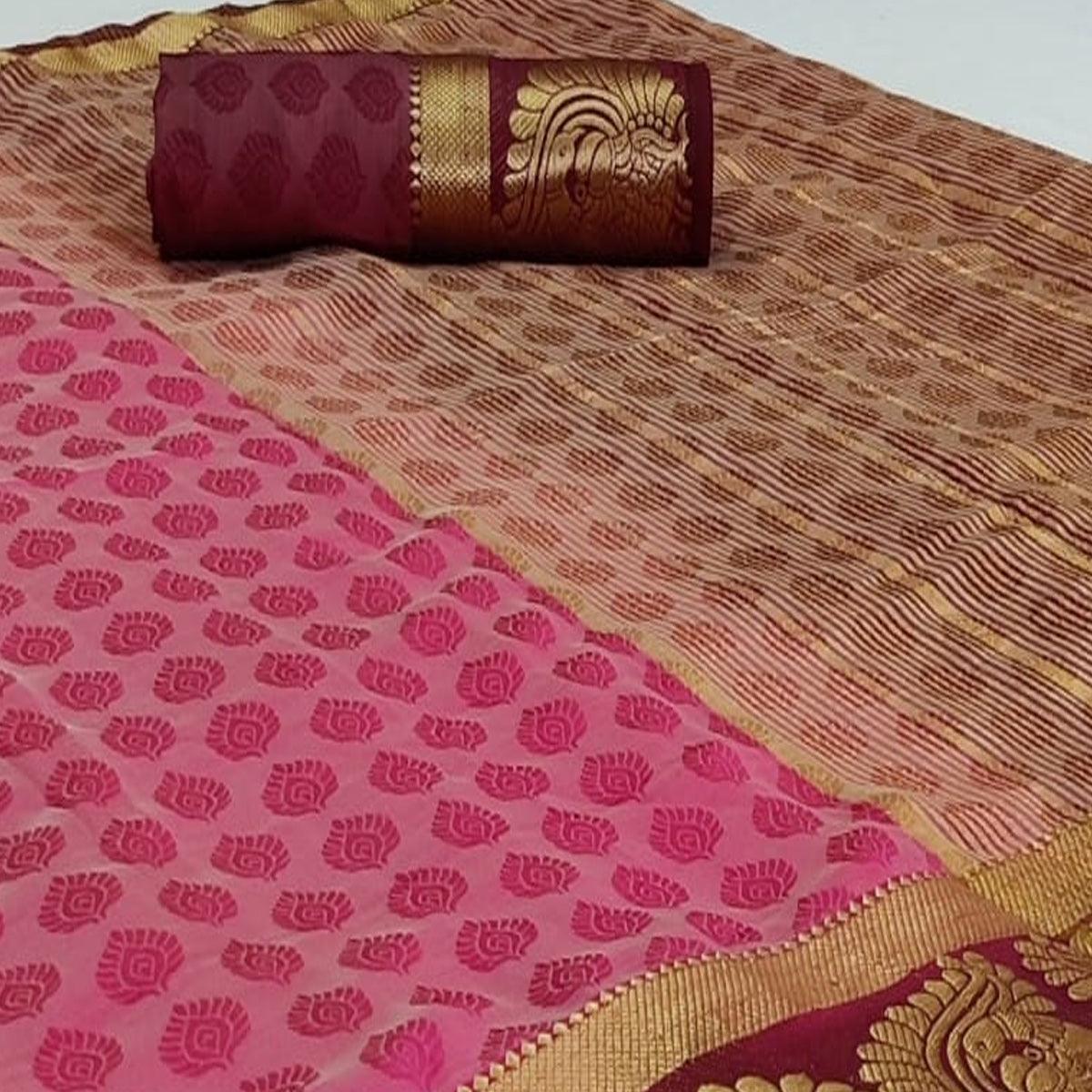 Hypnotic Pink Coloured Festive Wear Woven Art Silk Saree - Peachmode