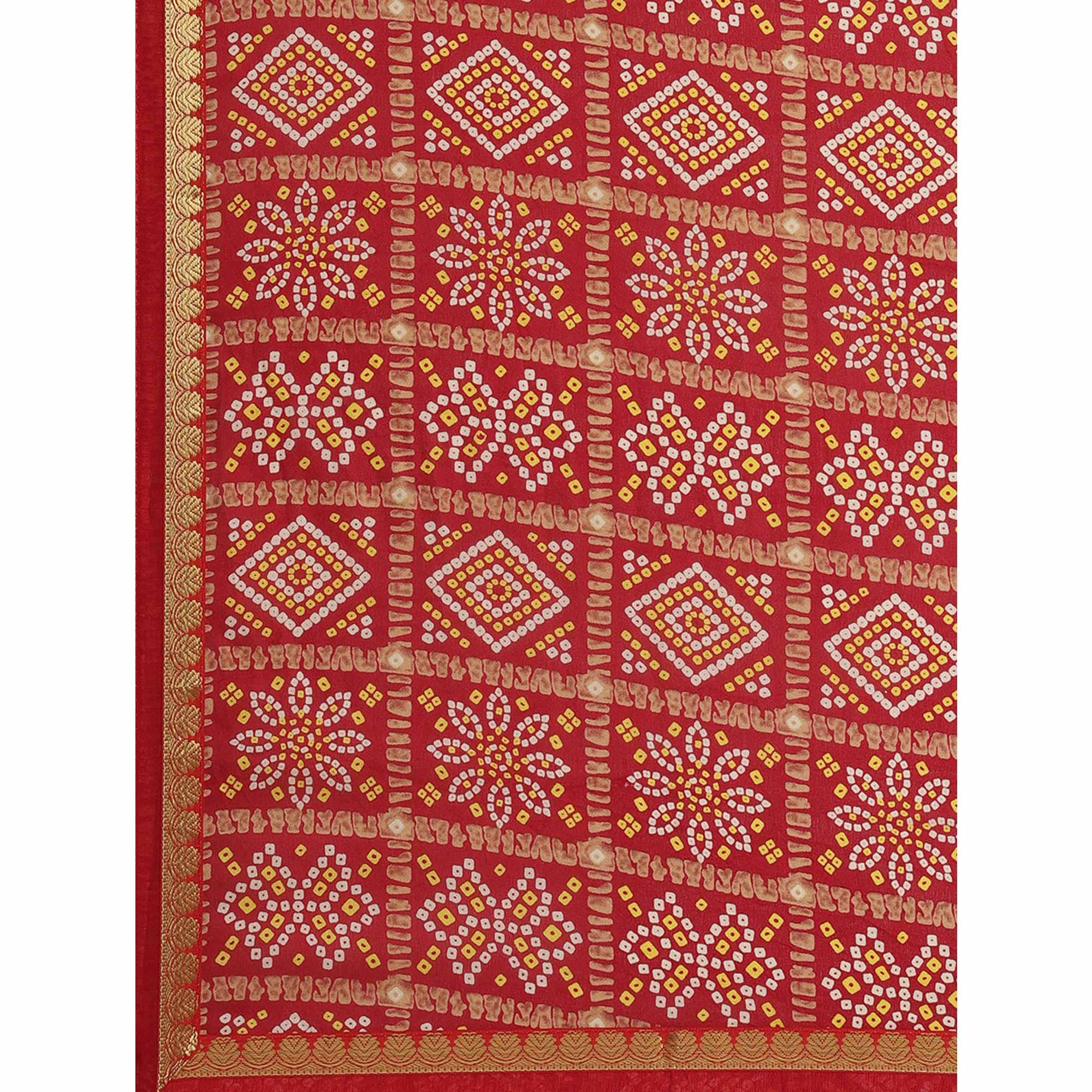 Hypnotic Red Colored Festive Wear Woven Moss Georgette Saree - Peachmode