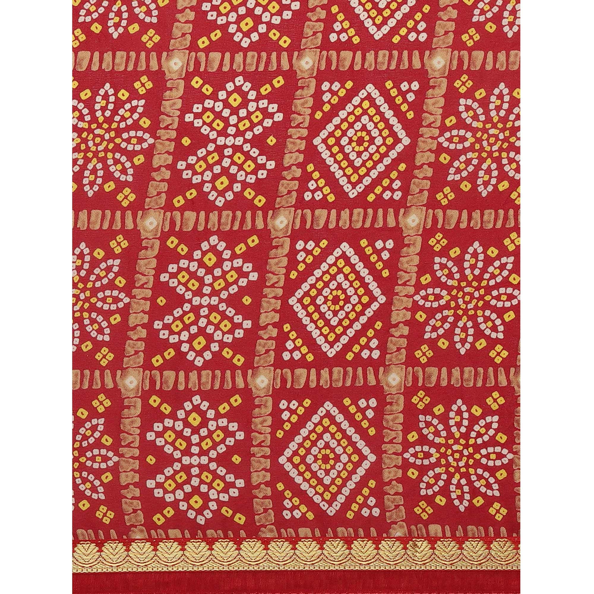 Hypnotic Red Colored Festive Wear Woven Moss Georgette Saree - Peachmode