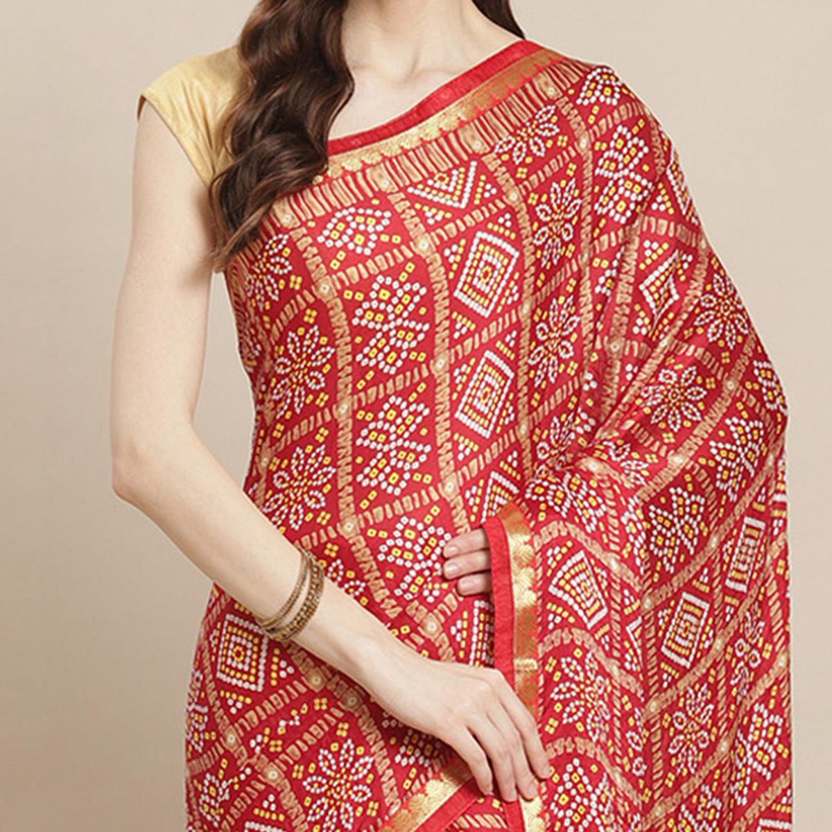 Hypnotic Red Colored Festive Wear Woven Moss Georgette Saree - Peachmode