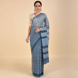 Ideal Blue Colored Casual Printed Silk Saree - Peachmode