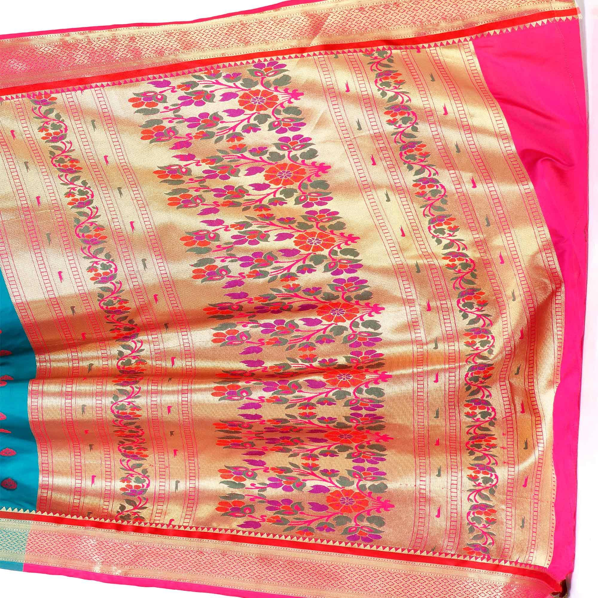 Ideal Blue Colored Festive Wear Woven Banarasi Art Silk Saree With Paithani Pallu - Peachmode