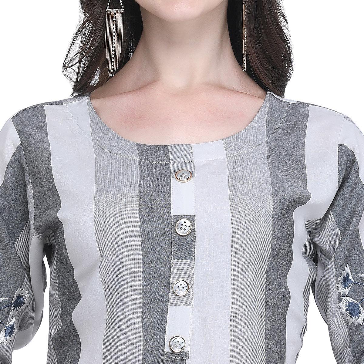 Ideal Gray Colored Casual Embroidered Rayon Kurti - Peachmode