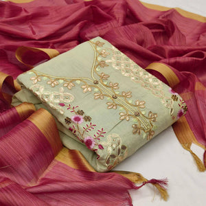 Ideal Green Colored Casual Embroidered Modal Chanderi Dress Material - Peachmode