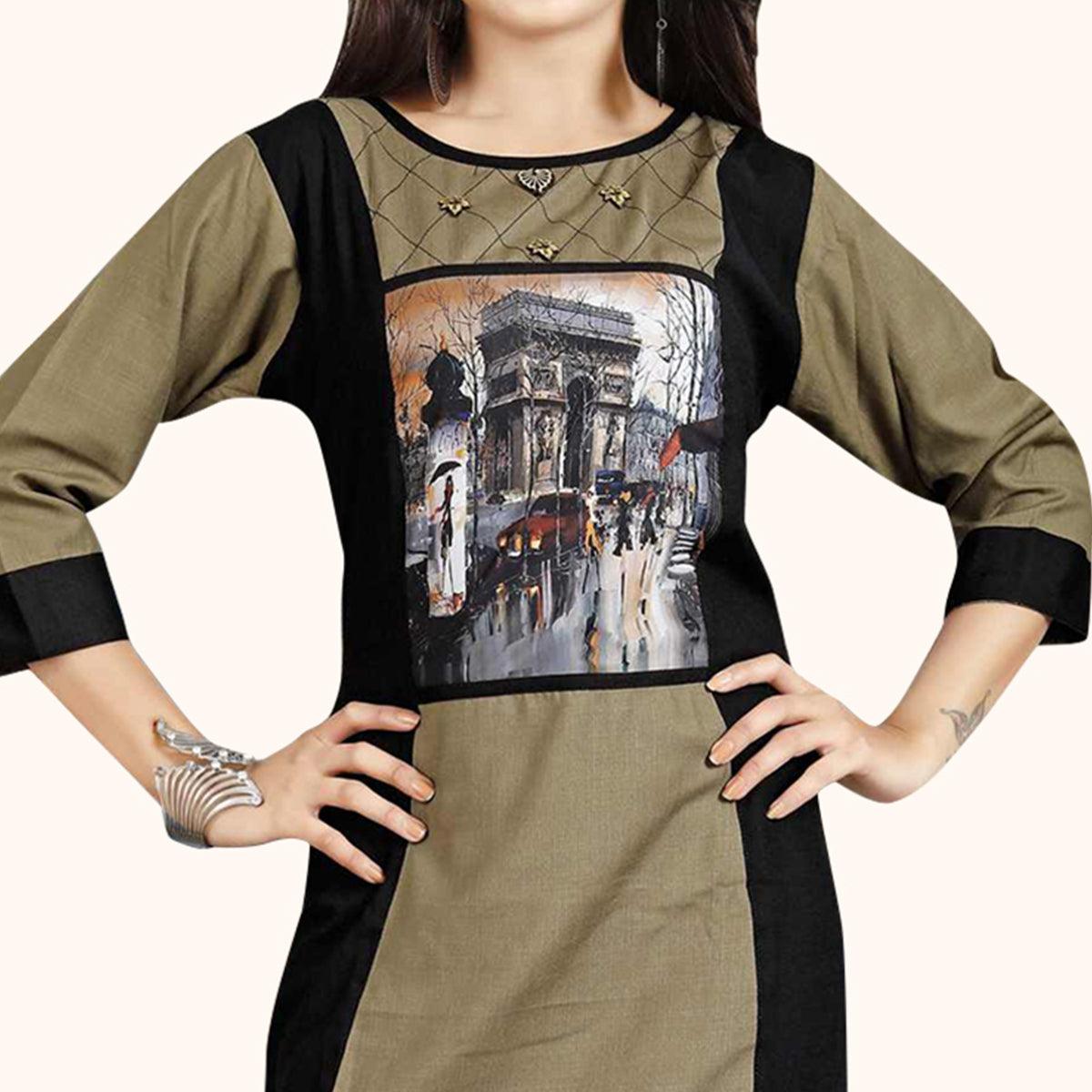 Ideal Light Coffee Colored Casual Printed Rayon Kurti - Peachmode