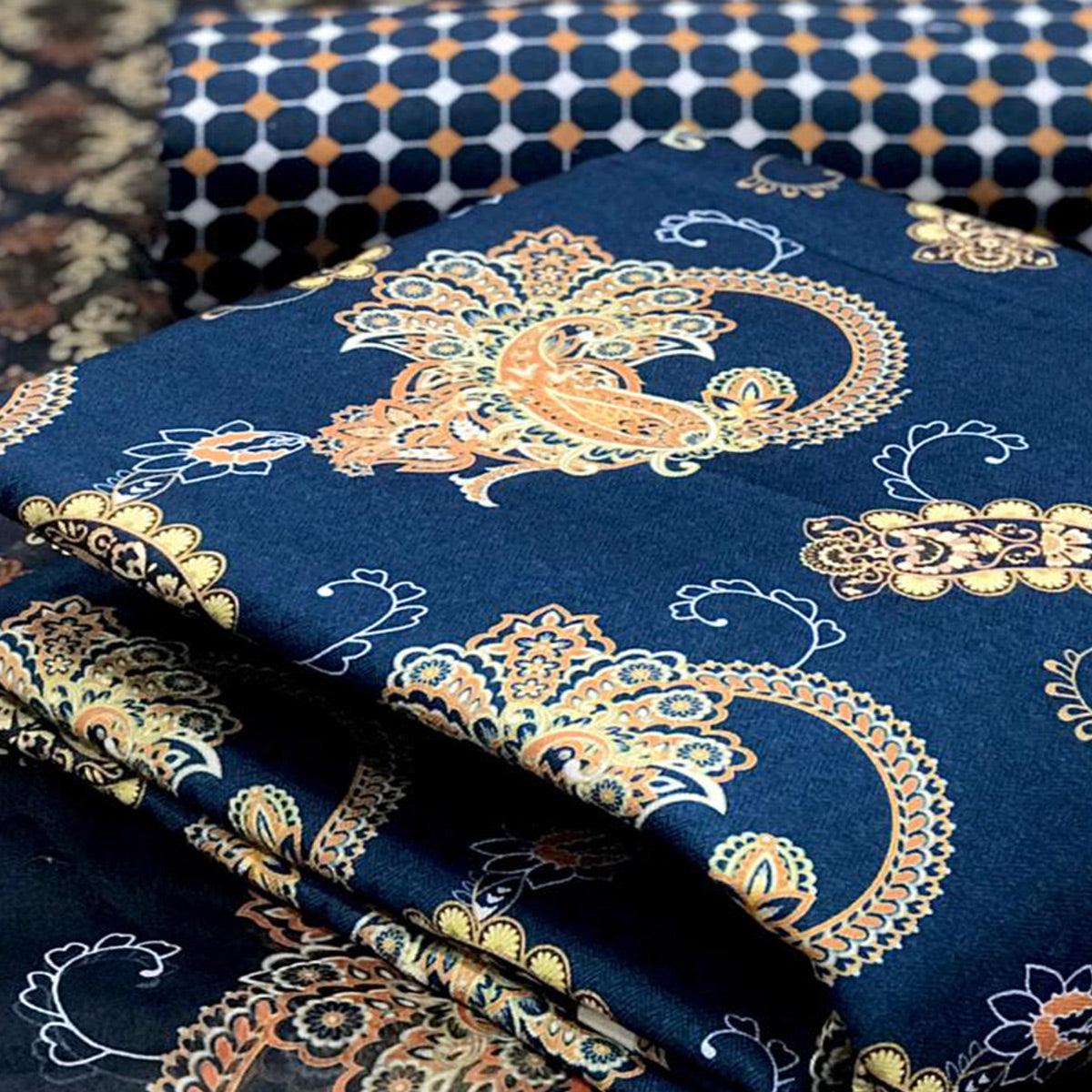 Ideal Navy Blue Colored Casual Wear Printed Pashmina Dress Material - Peachmode