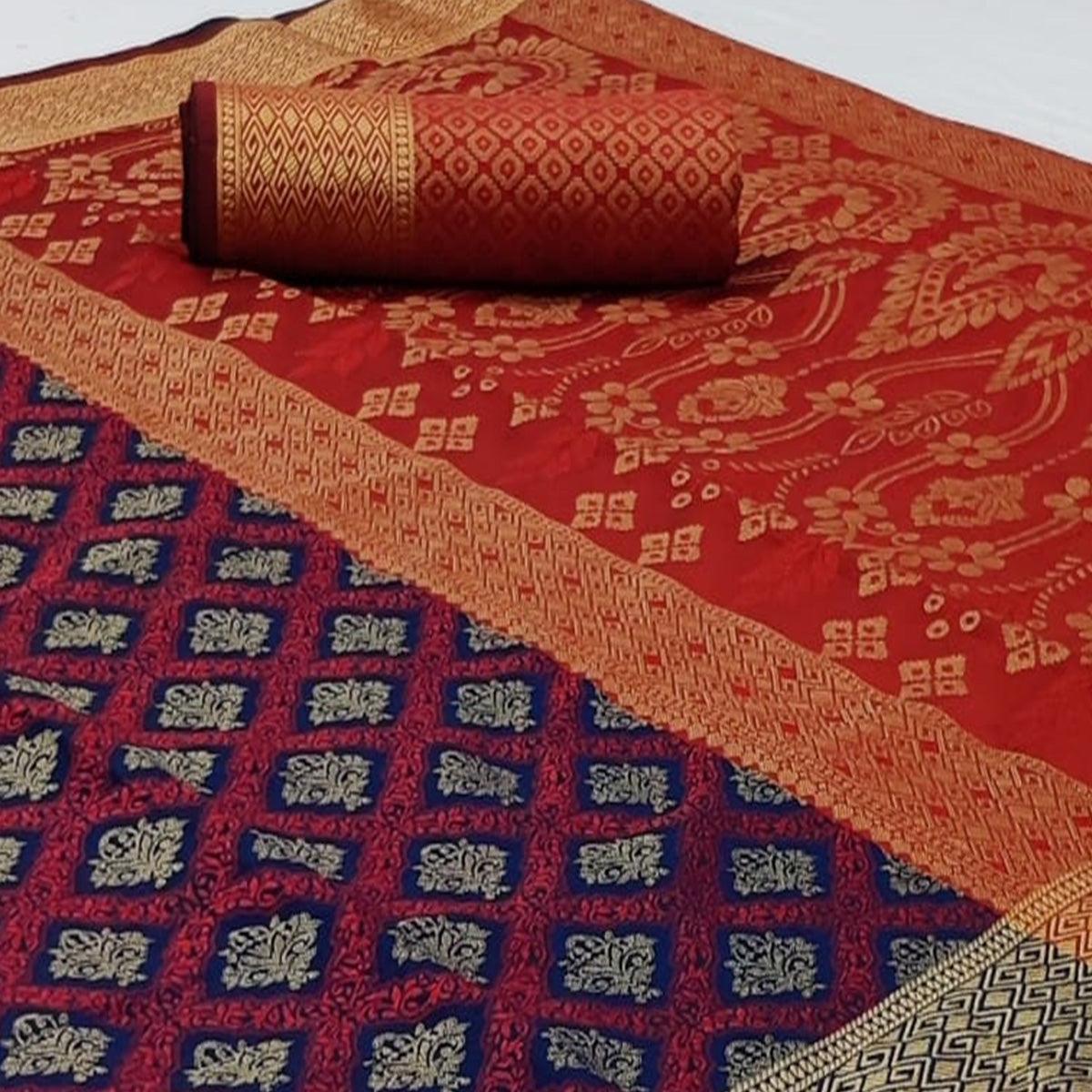 Ideal Navy Blue Colored Festive Wear Woven Patola Silk Saree - Peachmode