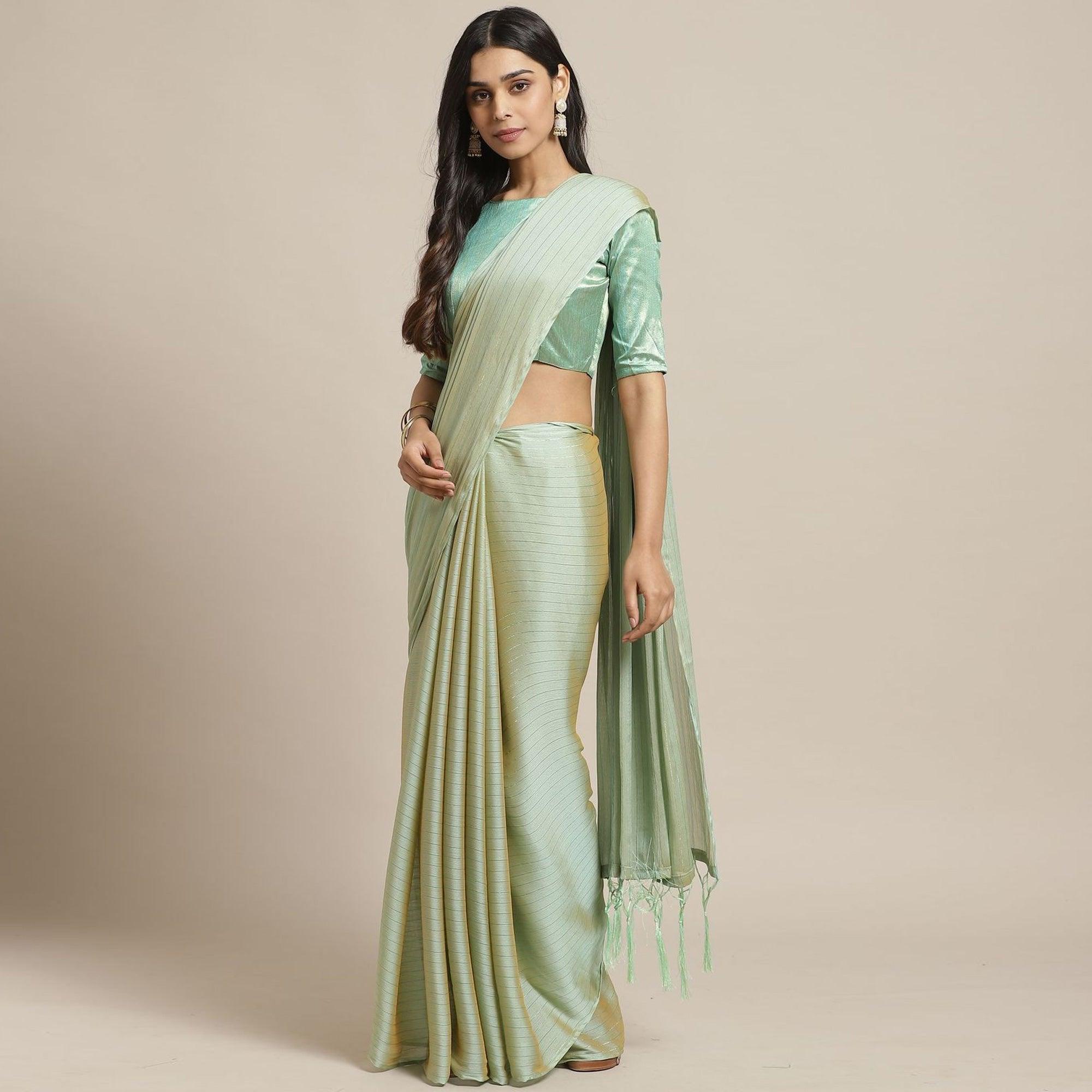 Ideal Olive Colored Casual Wear Printed Poly Georgette Saree - Peachmode