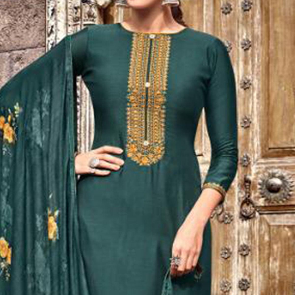 Ideal Rama Colored Partywear Printed Viscose Muslin Suit - Peachmode