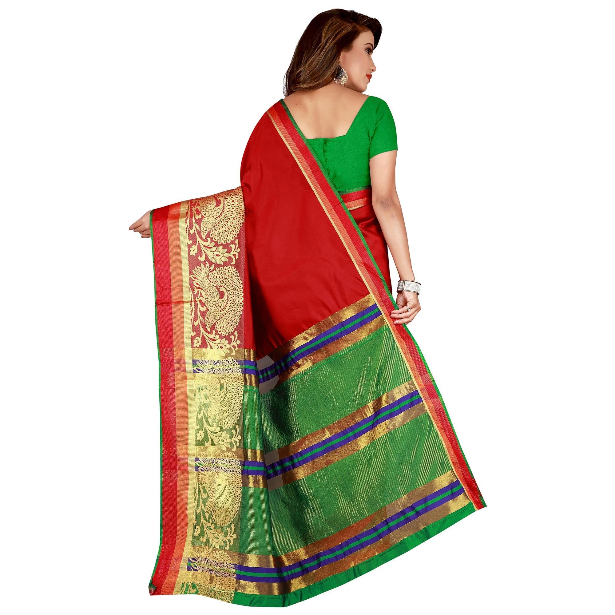 Ideal Red Colored festive Wear Silk Saree - Peachmode