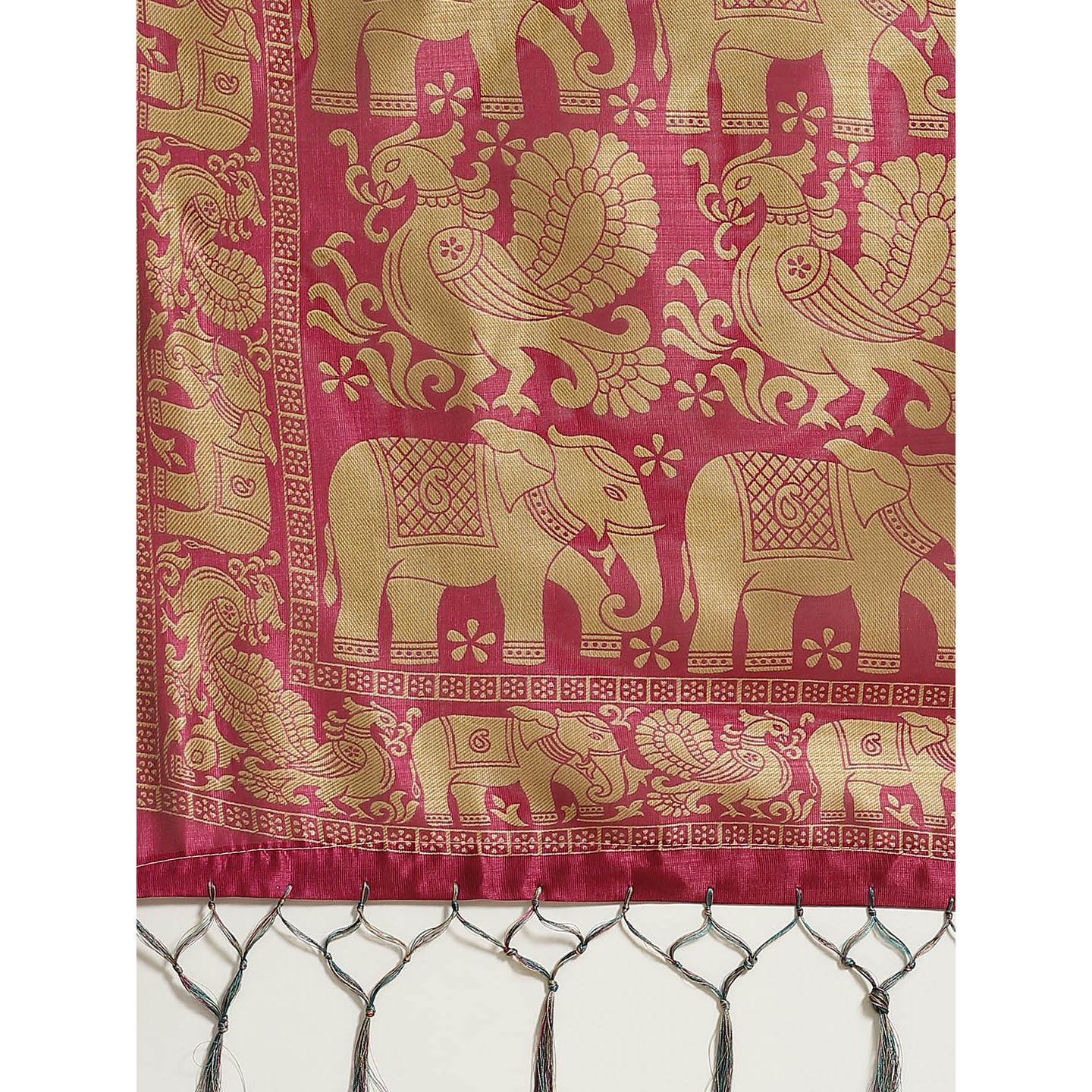 Ideal Teal Green Colored Casual Wear Printed Art Silk Saree - Peachmode