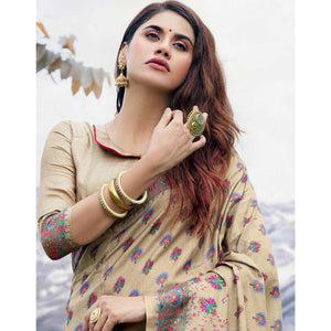 Imposing Beige Colored Festive Wear Printed Art Silk Saree - Peachmode