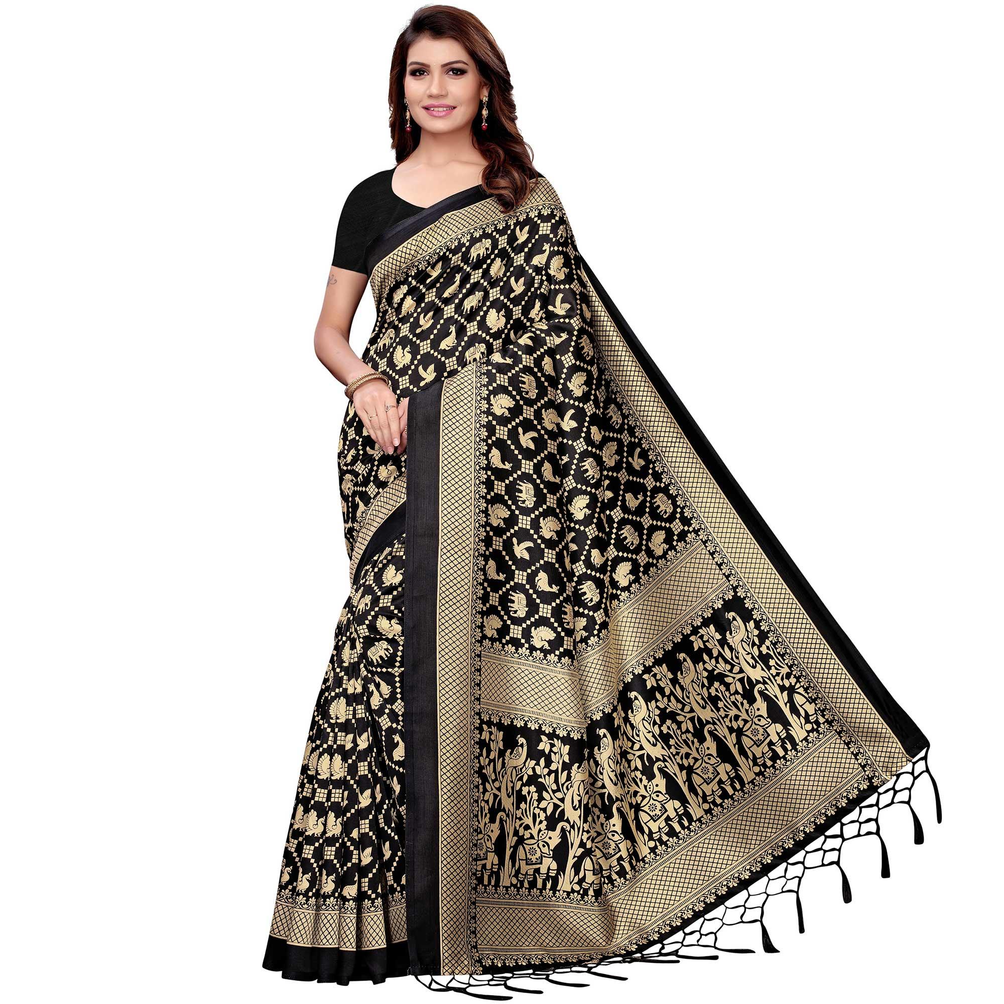 Imposing Black Colored Festive Wear Art Silk Saree - Peachmode