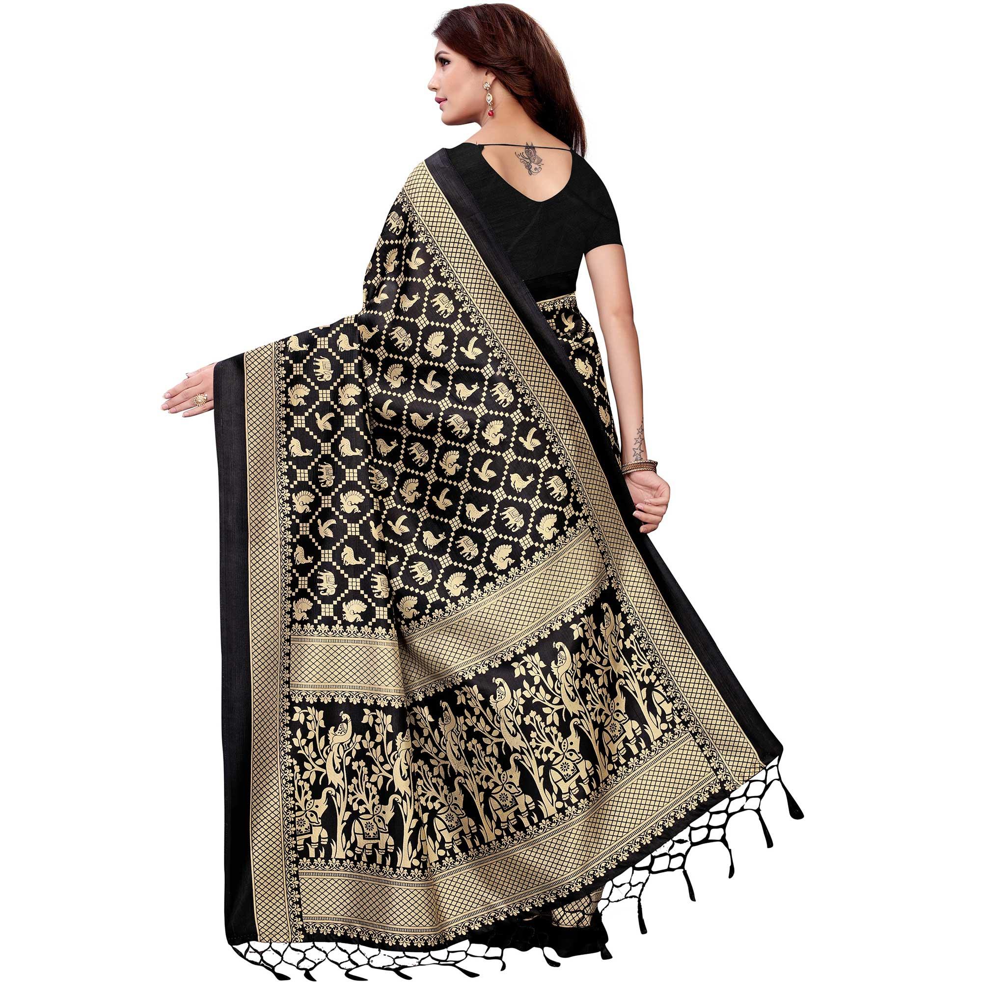 Imposing Black Colored Festive Wear Art Silk Saree - Peachmode