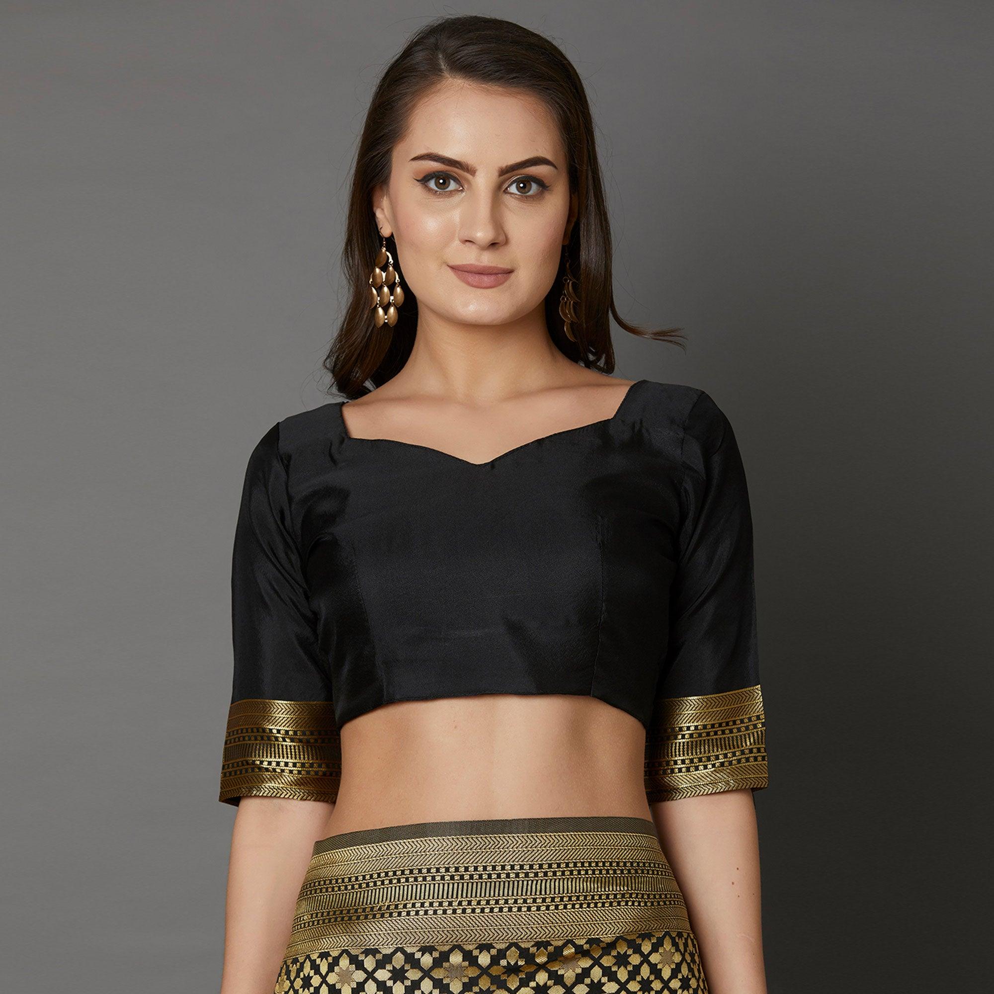 Imposing Black Colored Festive Wear Woven Silk Saree - Peachmode