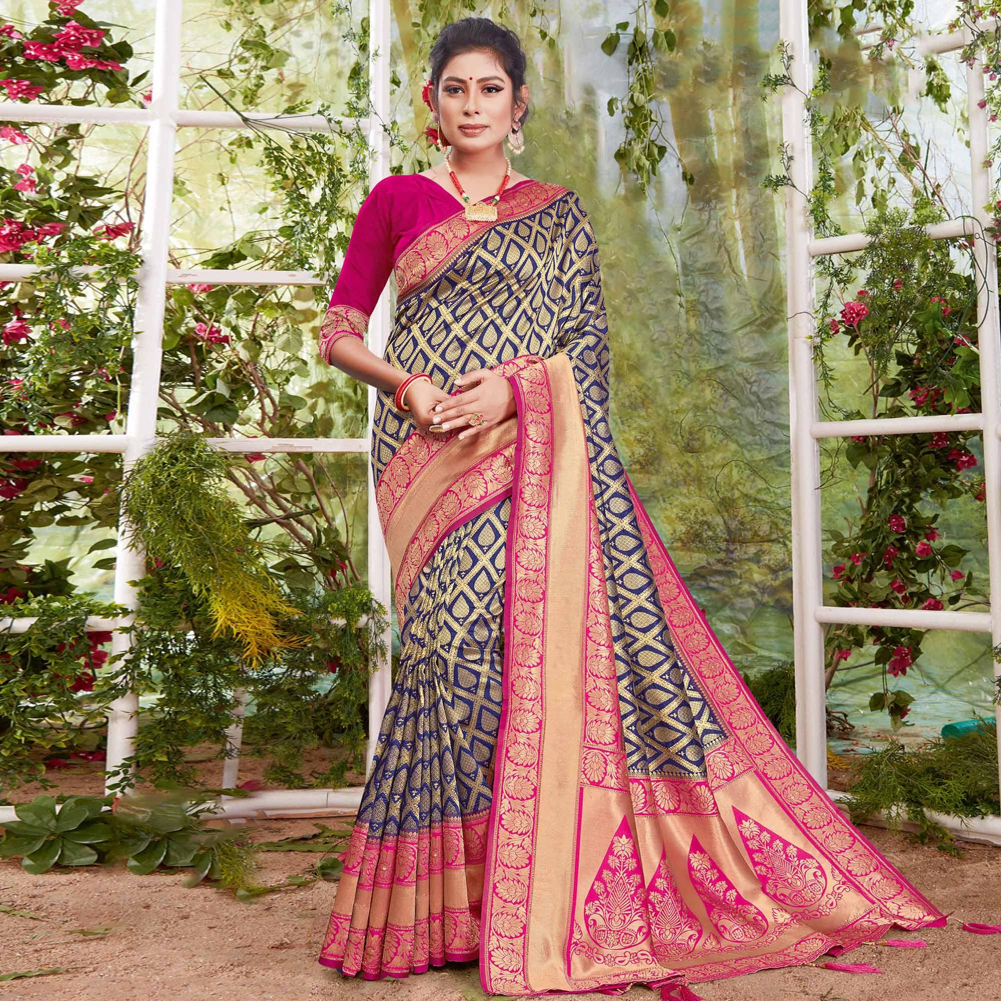 Imposing Blue Coloured Festive Wear Woven Silk Saree - Peachmode