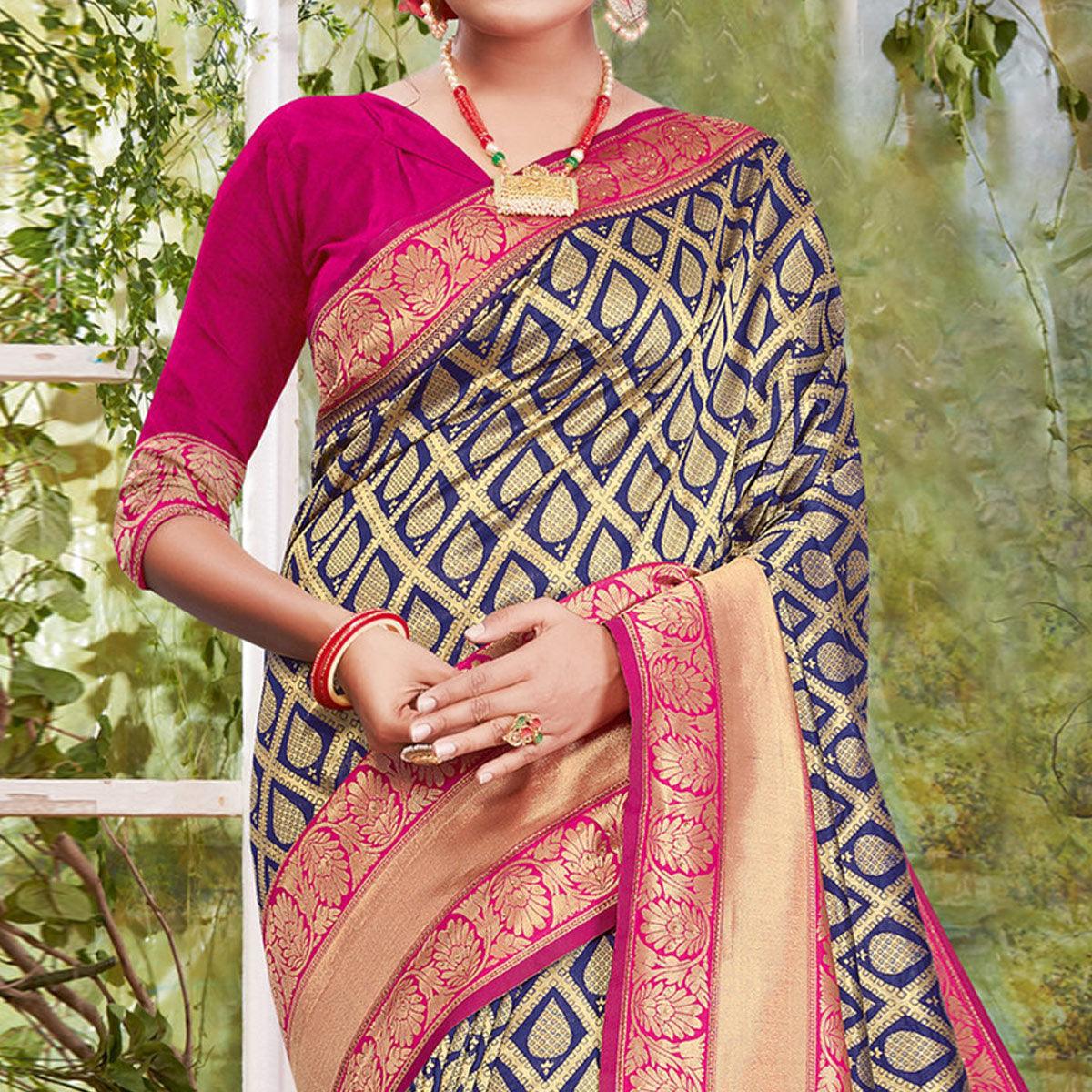 Imposing Blue Coloured Festive Wear Woven Silk Saree - Peachmode