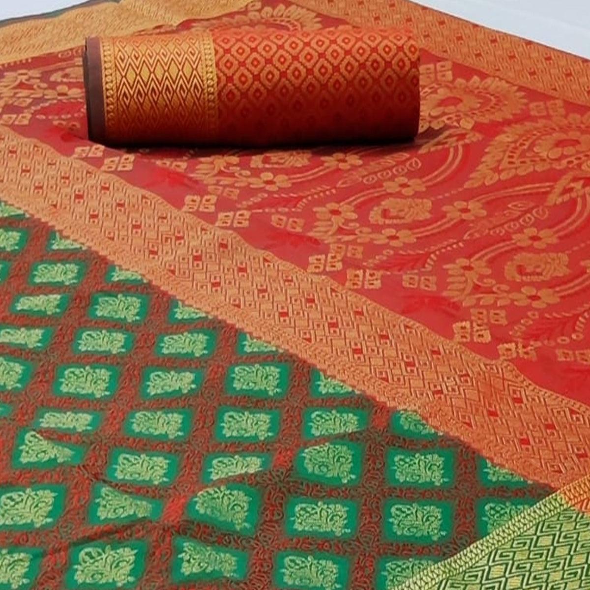 Imposing Green Colored Festive Wear Woven Patola Silk Saree - Peachmode