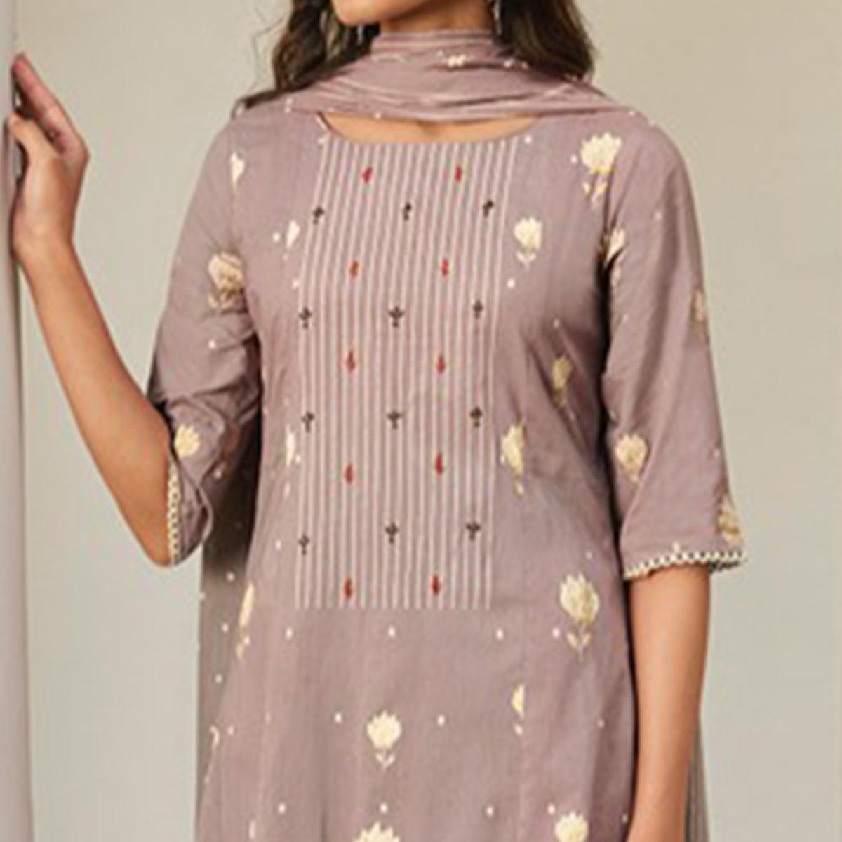 Imposing Light Brown Colored Casual Wear Printed Pure Cotton Suit - Peachmode