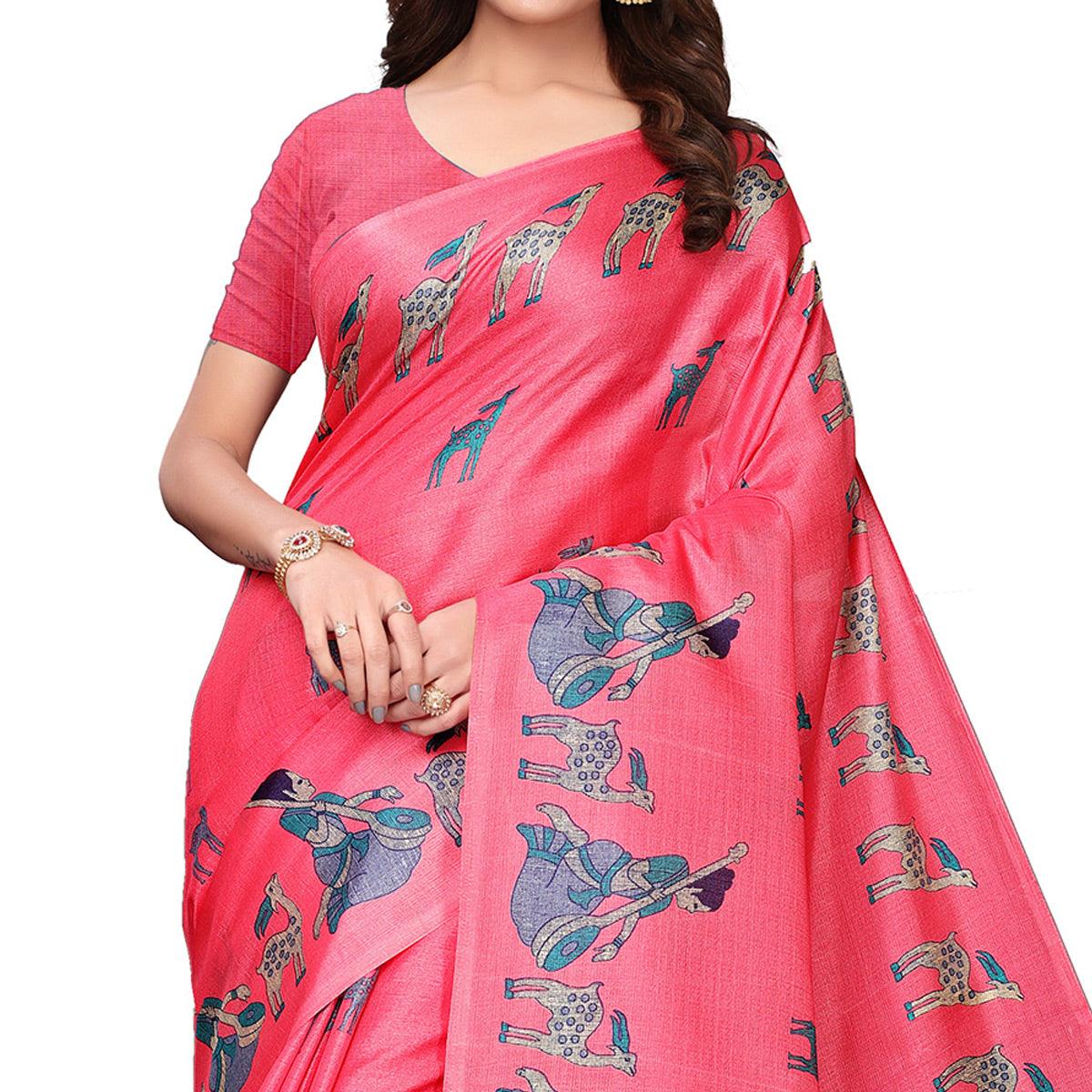Imposing Light Pink Colored Festive Wear Printed Art Silk Saree - Peachmode