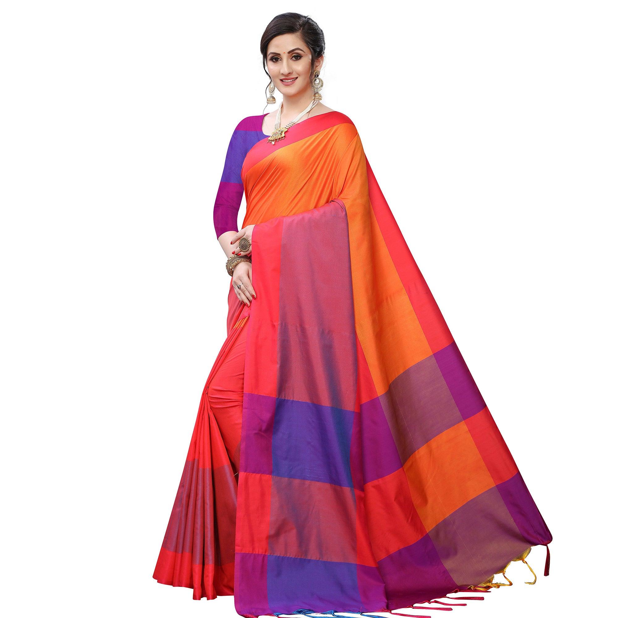 Imposing Orange Colored Festive Wear Woven Sana Silk Saree - Peachmode