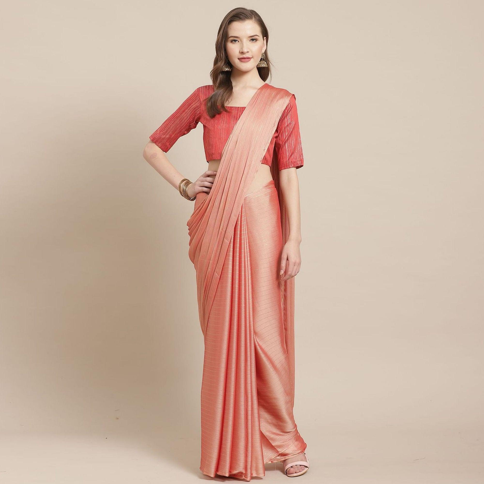 Imposing Peach Colored Casual Wear Printed Poly Georgette Saree - Peachmode