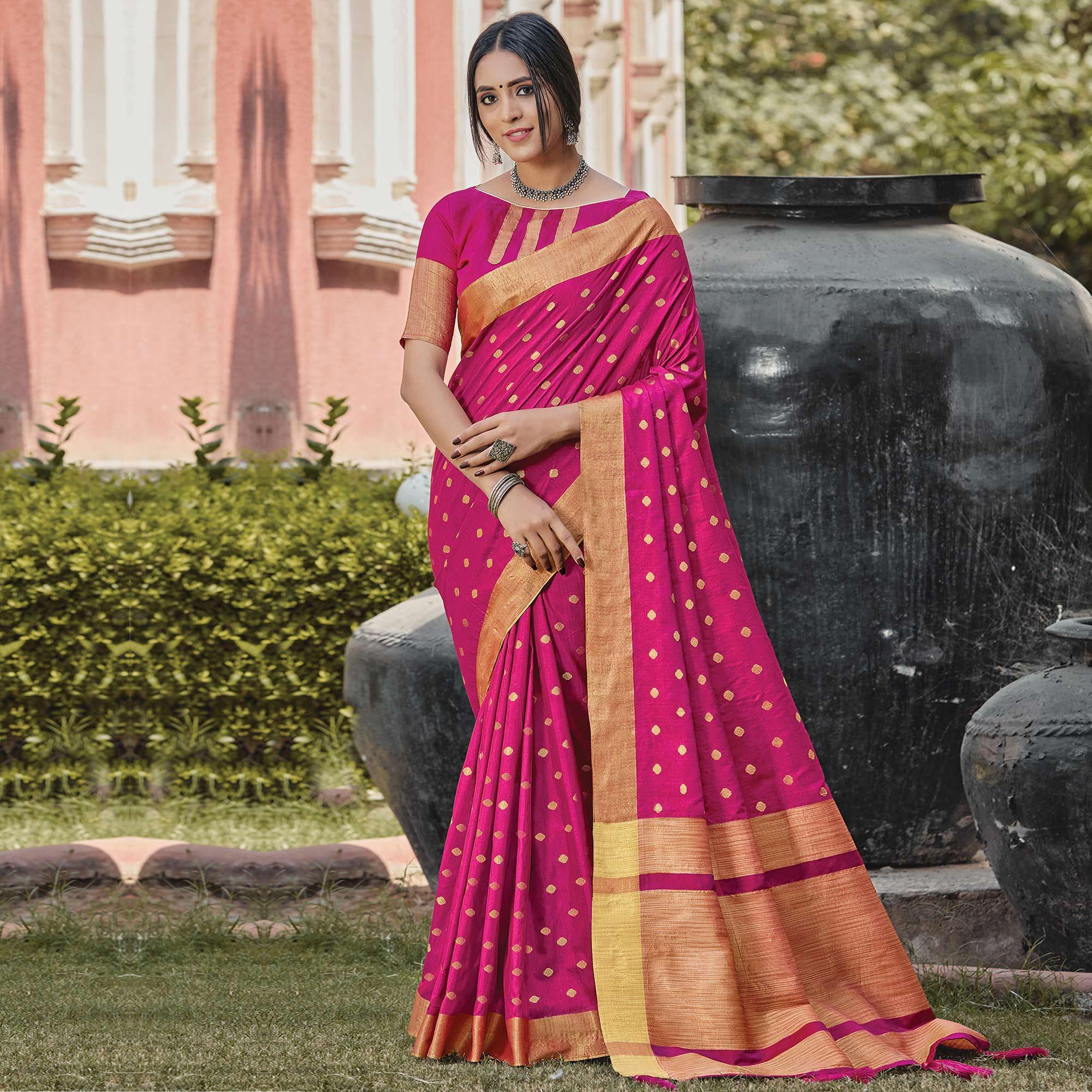 Imposing Pink Coloured Casual Wear Woven Handloom Silk Saree - Peachmode