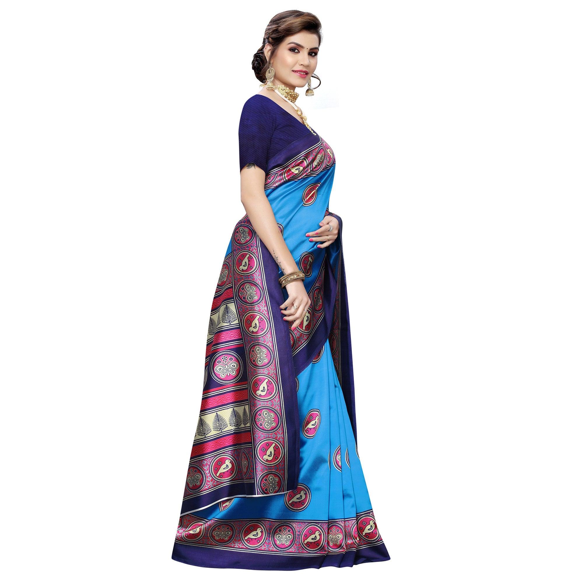 Imposing Sky Blue Colored Casual Wear Printed Art Silk Saree - Peachmode