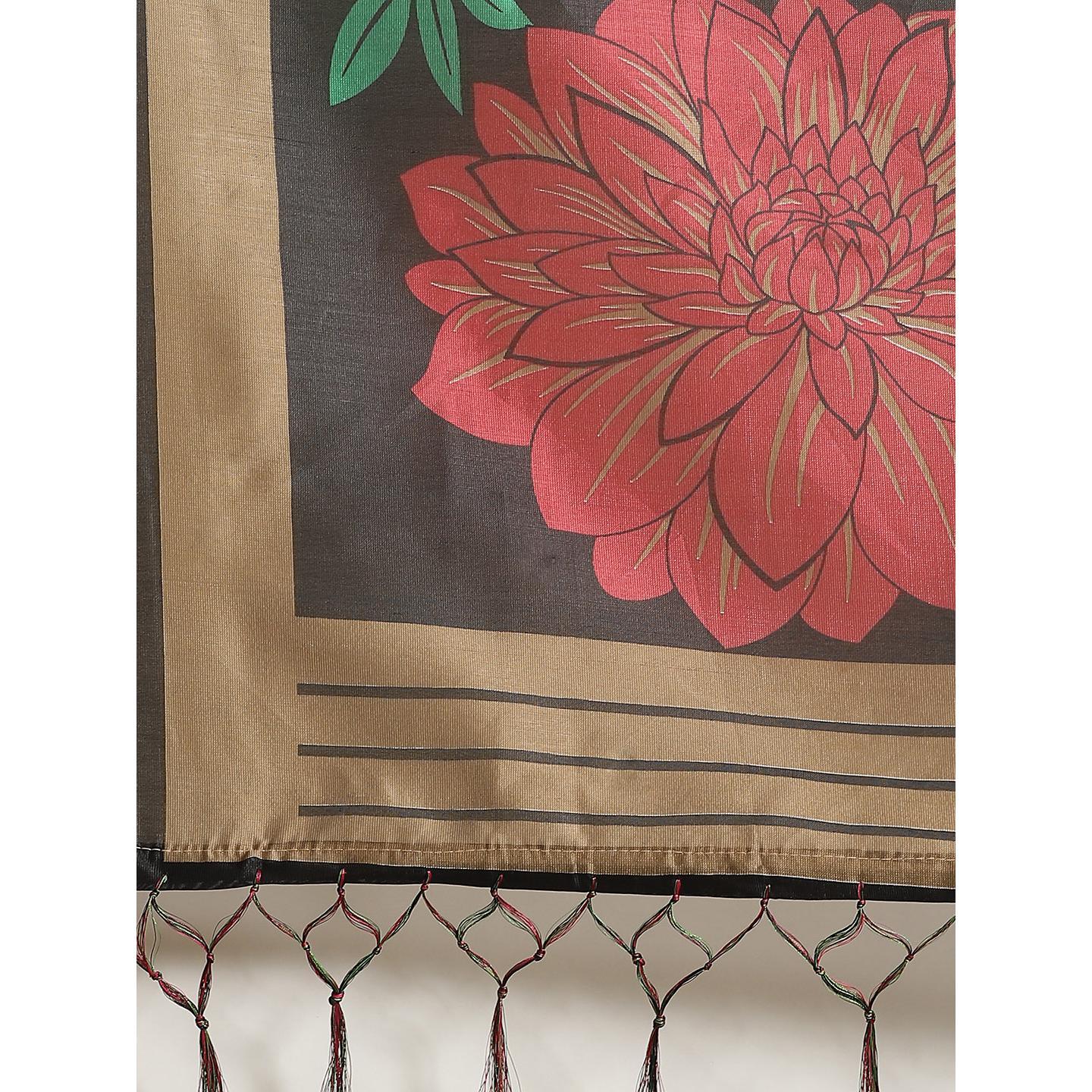 Impressive Black Colored Casual Wear Printed Art Silk Saree - Peachmode