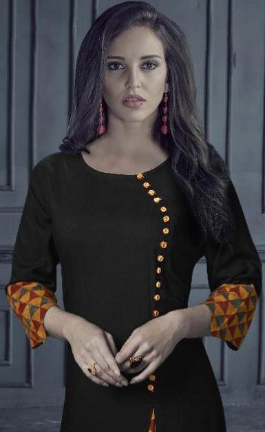 Impressive Black Colored Designer Printed Rayon Kurti With Dupatta - Peachmode