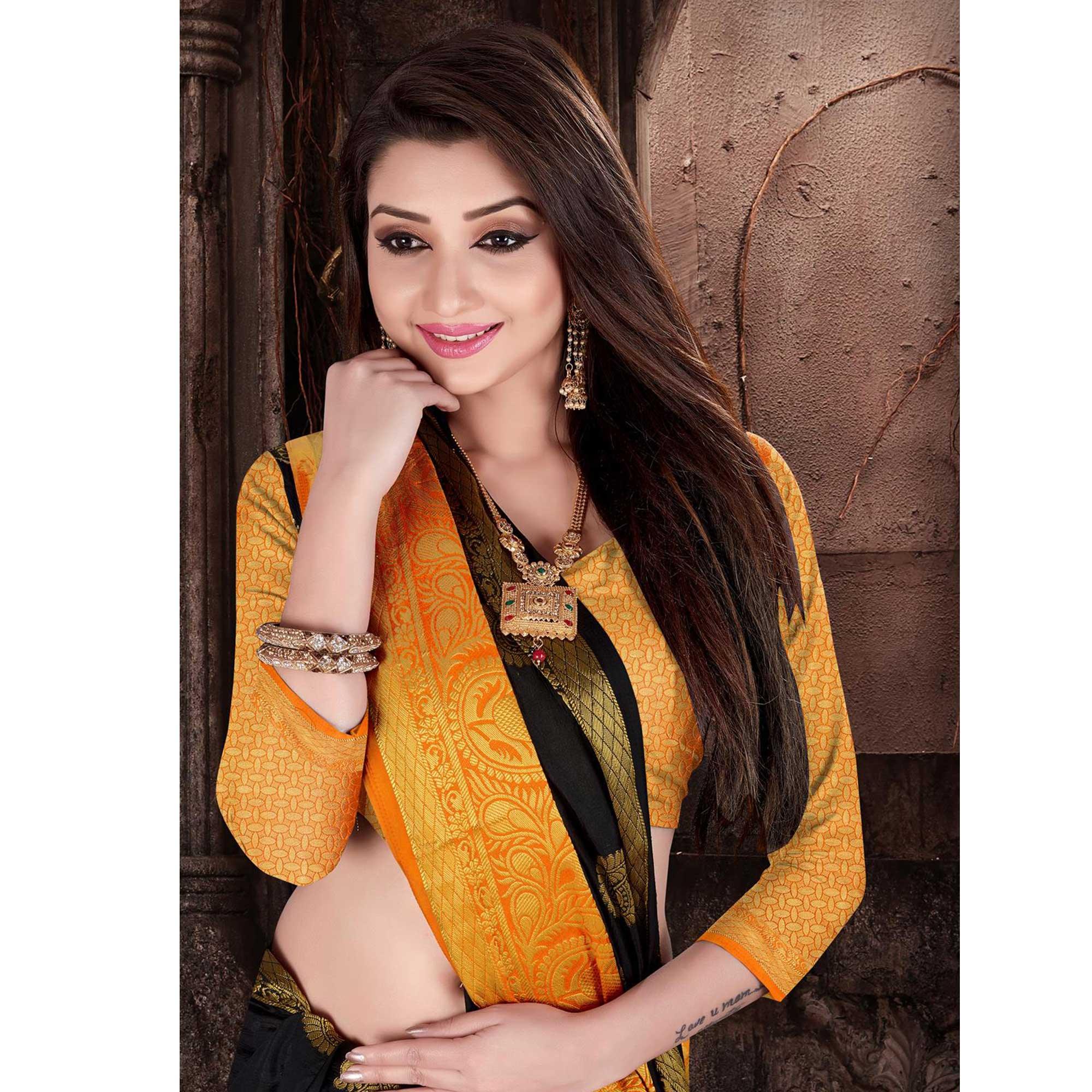 Impressive Black Colored Festive Wear Woven Silk Saree - Peachmode