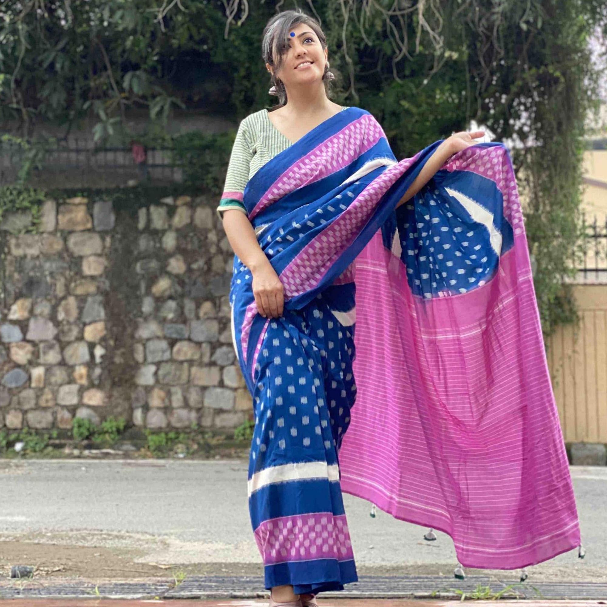 Impressive Blue Colored Casual Wear Printed Silk Saree - Peachmode
