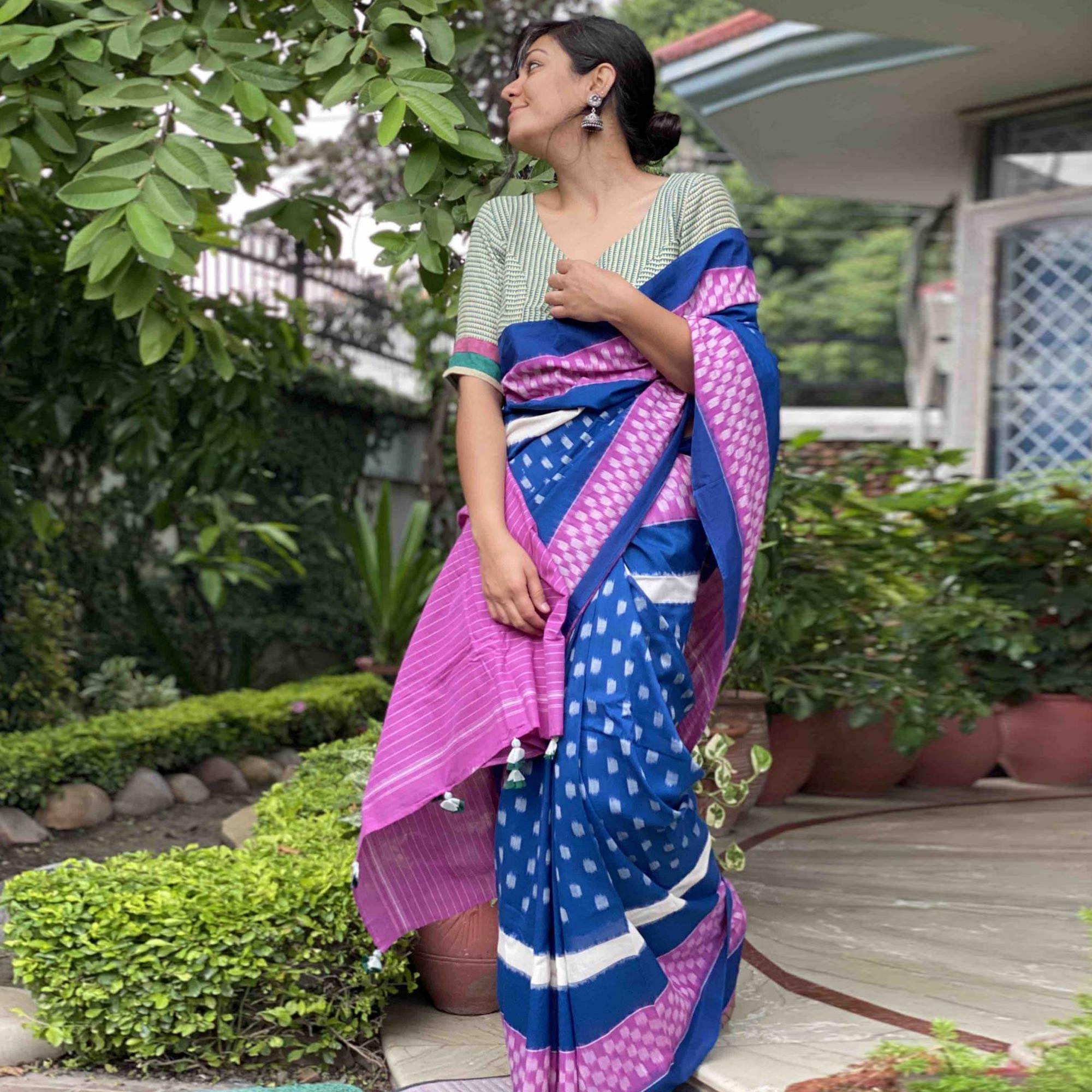 Impressive Blue Colored Casual Wear Printed Silk Saree - Peachmode