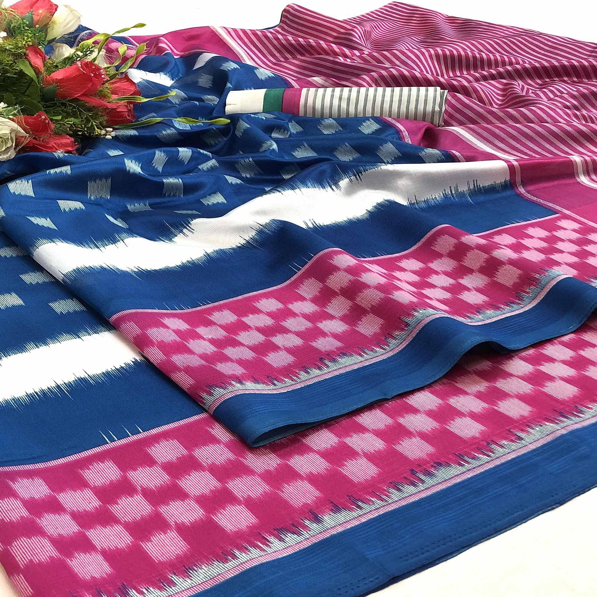 Impressive Blue Colored Casual Wear Printed Silk Saree - Peachmode