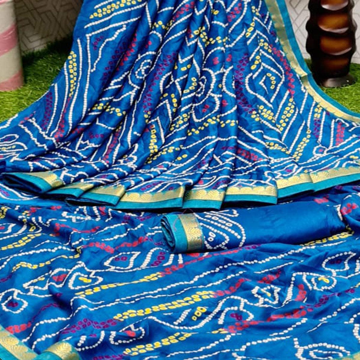 Impressive Blue Coloured Casual Wear Printed Moss Georgette Saree - Peachmode