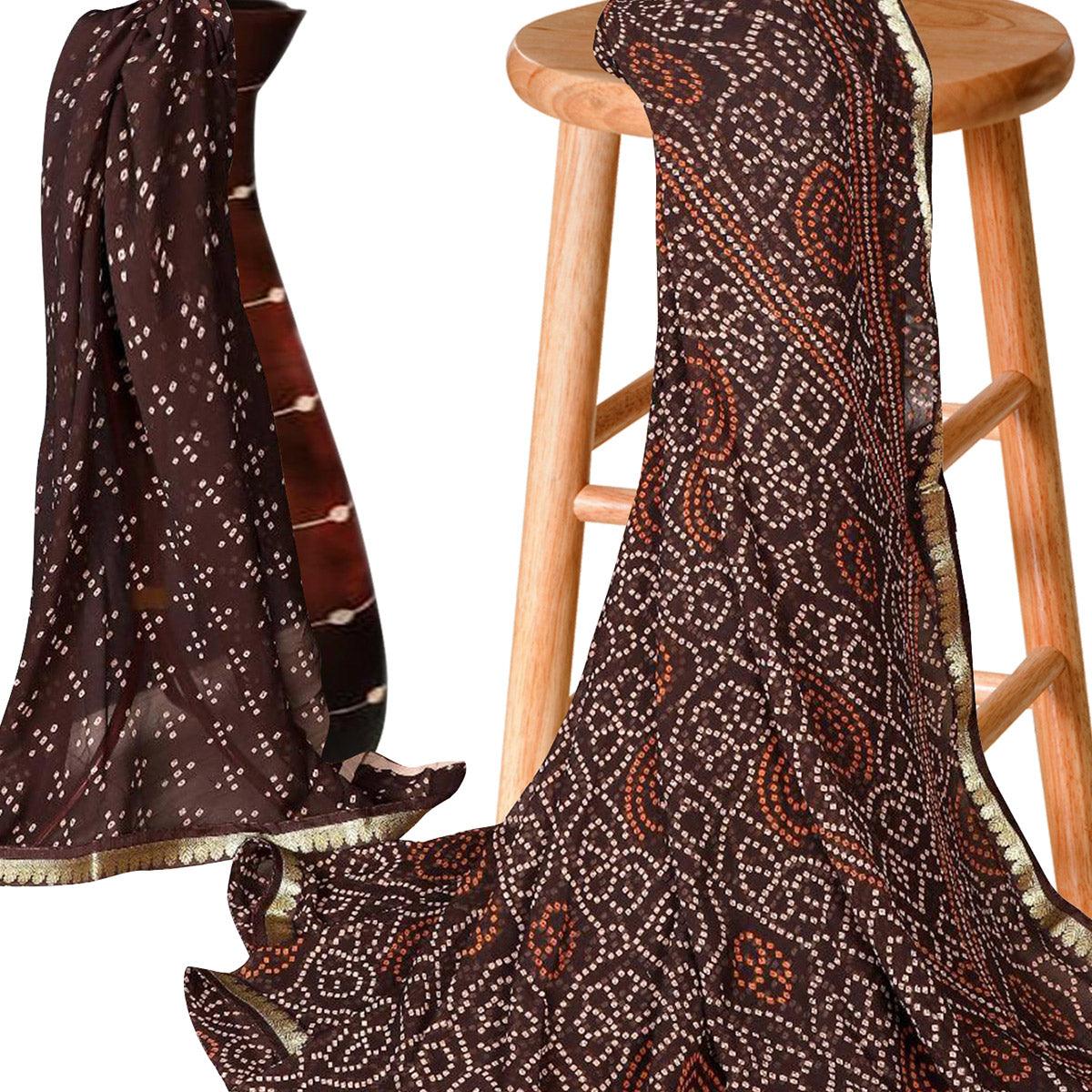 Impressive Brown Colored Casual Bandhani Printed Georgette Saree - Peachmode