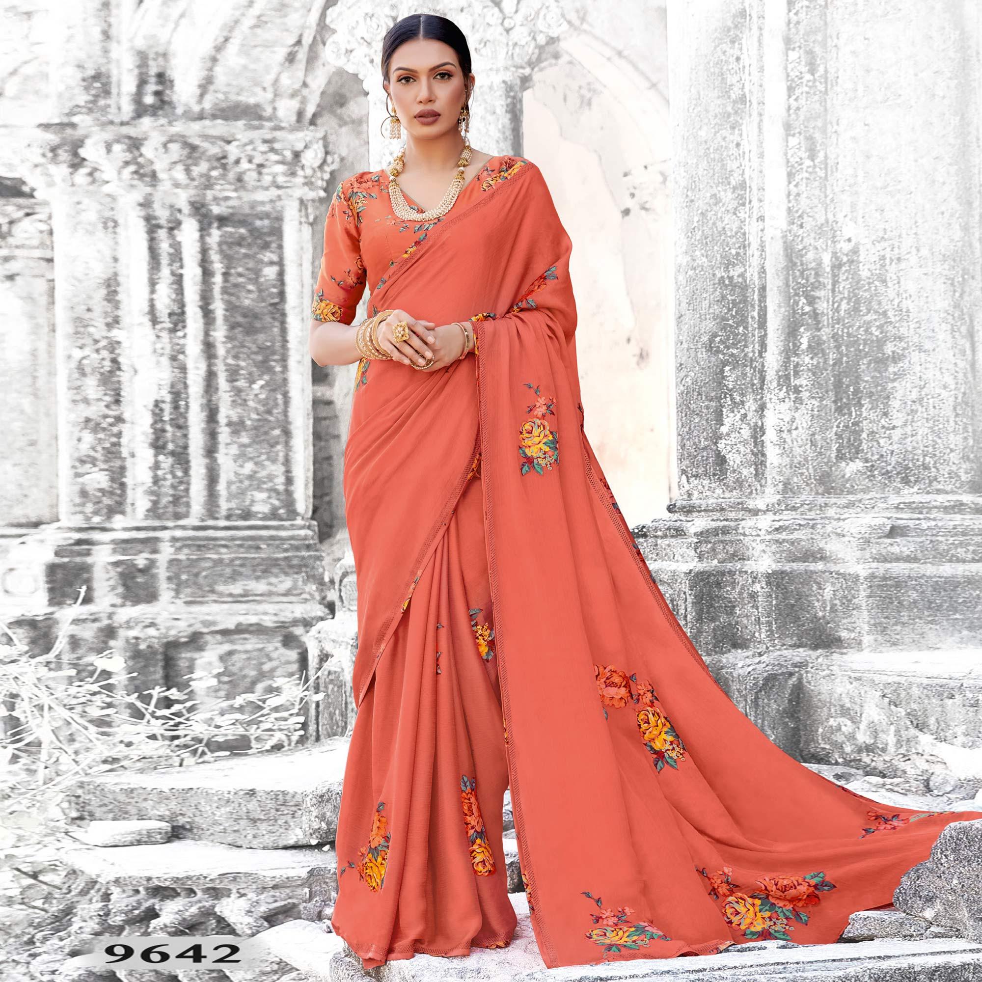 Impressive Gazari Coloured Partywear Printed Chiffon Saree - Peachmode